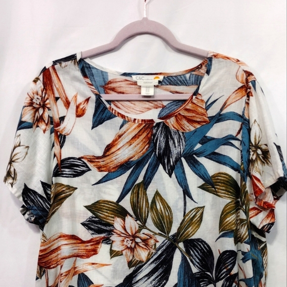 C&C California Tropical Print Linen Shirt Women's XL  Multicolor Floral Beach - Picture 2 of 7